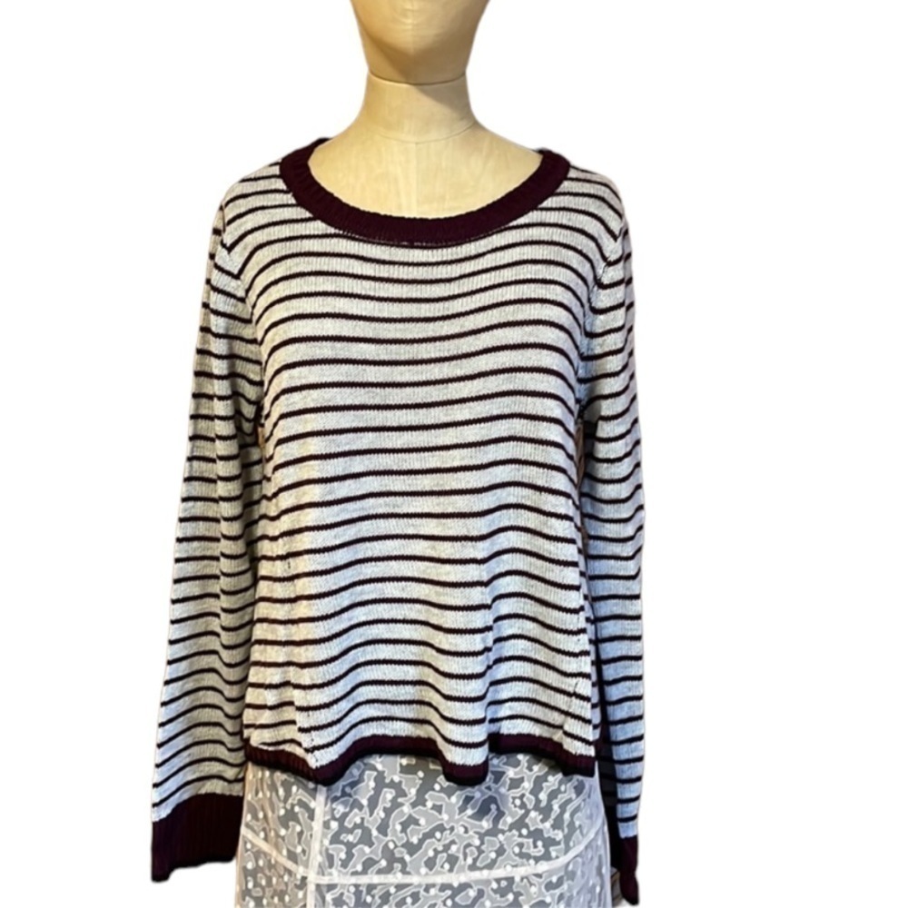NWT Cloud Chaser Swing Sweater XL Gray Plum Striped Long Sleeve Crew Neck